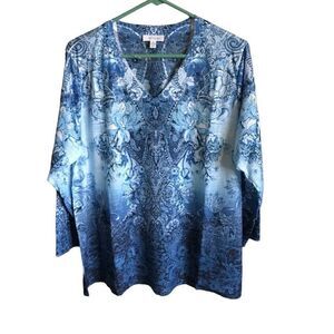 Concepts XL 16-18 blue embellished 3/4 sleeve shirt new with tags
